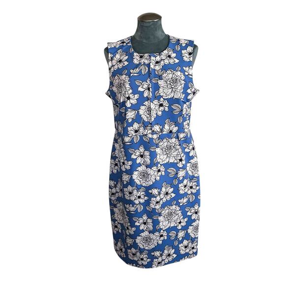 Banana Republic Women's Midi Blue and White Floral Sheath Dress Size 14 - Picture 1 of 7